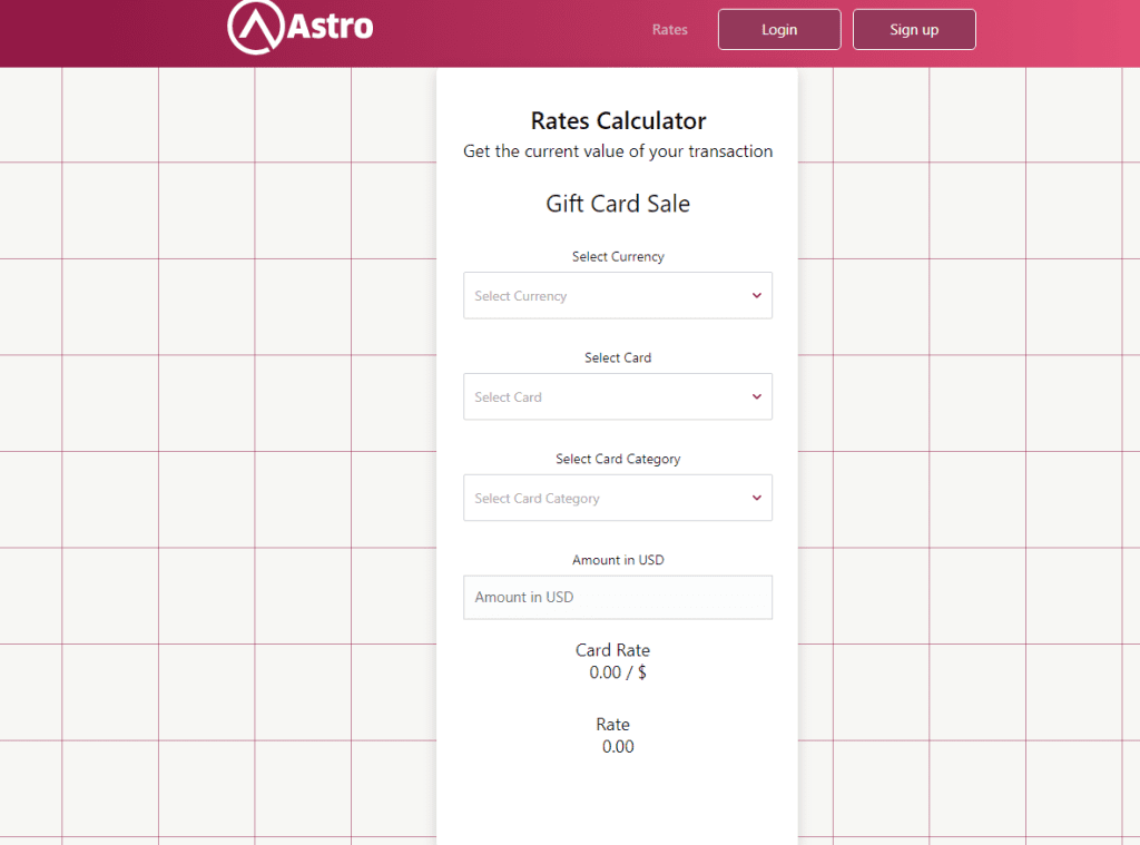 calculate gift card exchange rates with Astro Africa rates calculator